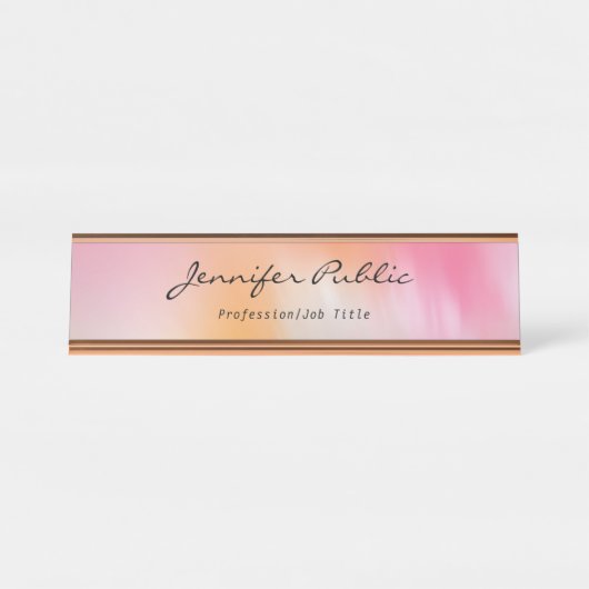 Calligrafie Script Roos Gold Modern Abstracte Kuns Bureau Naambordje (Voorkant)