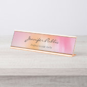 Calligrafie Script Roos Gold Modern Abstracte Kuns Bureau Naambordje (Voorkant)