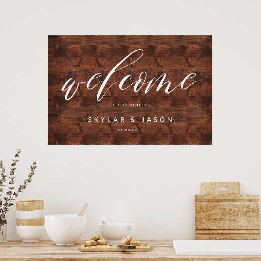 Calligrafie Script Rustic Wood Welkome bruiloft Poster (Keuken)