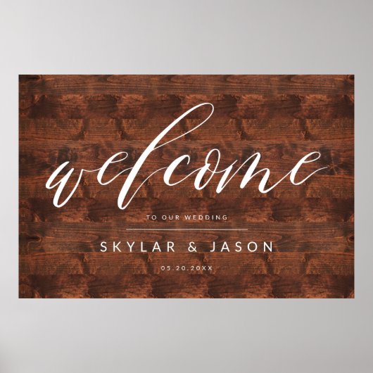 Calligrafie Script Rustic Wood Welkome bruiloft Poster (Voorkant)