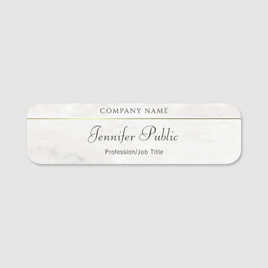 Calligrafie Script Sjabloon White Marble Gold Naamplaatje (Voorkant)