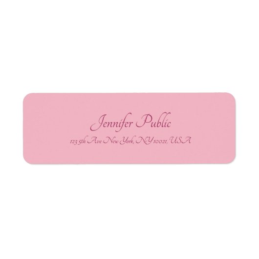 Calligrafie Script Text Elegant Pink Plain Moderne Etiket (Voorkant)