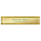 Calligrafie Script Text Name Elegant Gold Glitter Naambordje (Voorkant)