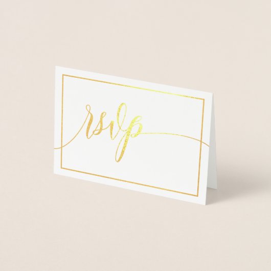 Calligrafie Script White en Gold RSVP Folie Kaarten (Voorkant)