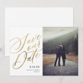 Calligrafie-script | White Gold | Foto Save The Date (Voorkant / Achterkant)