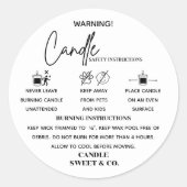 calligrafie-scriptwaarschuwing Kaars zwart en wit Ronde Sticker (Voorkant)