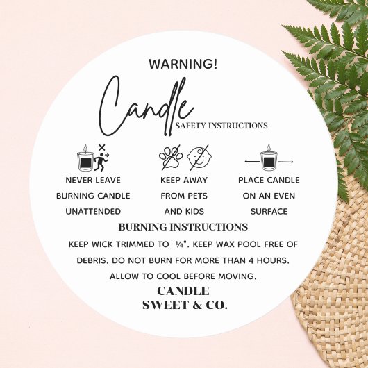 calligrafie-scriptwaarschuwing Kaars zwart en wit Ronde Sticker