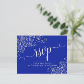 Calligrafie Silver Frills Royal Blue Wedding RSVP Briefkaart (Staand voorkant)