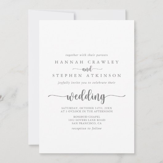 Calligrafie Silver Front & Back Wedding  Kaart (Voorkant)