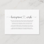 Calligrafie Silver Honeymoon Wish Informatiekaartje<br><div class="desc">Deze kalligrafie zilveren zonnescherm is perfect voor een rustige bruiloft. Het ontwerp is voorzien van een prachtig zilveren lettertype voor kalligrafie op een witte achtergrond om uw evenement te belichamen.</div>