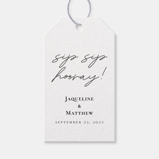 Calligrafie Sip Sip Hooray Black White Wedding Cadeaulabel (Voorkant)