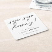 Calligrafie Sip Sip Hooray Black White Wedding Kartonnen Onderzetters (Schuin)