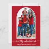 Calligrafie Snowflakes Fotoarcering Kerstrood Feestdagenkaart (Voorkant)