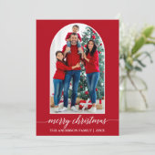 Calligrafie Snowflakes Fotoarcering Kerstrood Feestdagenkaart (Staand voorkant)