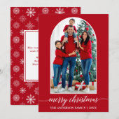 Calligrafie Snowflakes Fotoarcering Kerstrood Feestdagenkaart (Voorkant / Achterkant)