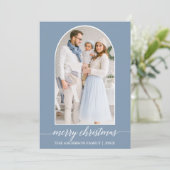 Calligrafie Snowflakes Fotoplein Stustblauw Feestdagenkaart (Staand voorkant)