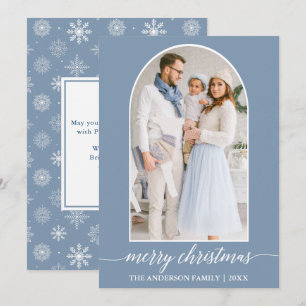 Calligrafie Snowflakes Fotoplein Stustblauw Feestdagenkaart