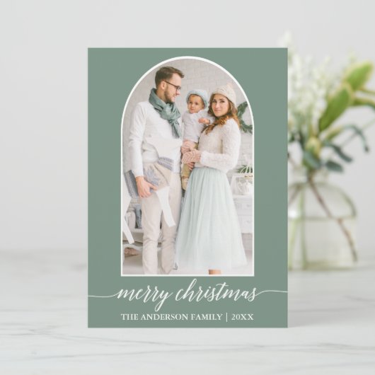 Calligrafie Snowflakes Fotopleister Groen Feestdagenkaart (Staand voorkant)