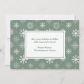 Calligrafie Snowflakes kerstgroen 3 Foto Feestdagenkaart (Achterkant)