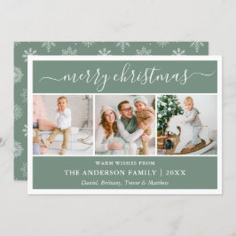 Calligrafie Snowflakes kerstgroen 3 Foto Feestdagenkaart