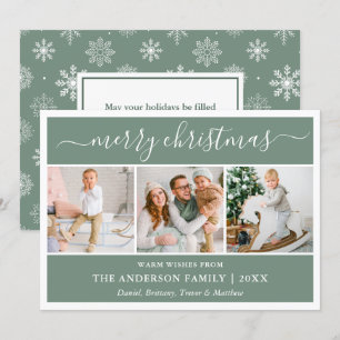 Calligrafie Snowflakes kerstgroen 3 Foto Feestdagenkaart