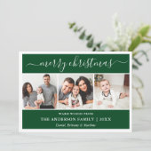 Calligrafie Snowflakes kerstgroen 3 Foto Feestdagenkaart (Staand voorkant)