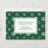 Calligrafie Snowflakes kerstgroen 3 Foto Feestdagenkaart (Achterkant)