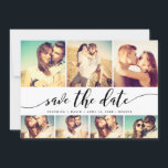 Calligrafie sparen Datum 7 de Collage van het Net  Save The Date<br><div class="desc">Show van uw foto's van het verloving terwijl het aankondigen van uw speciale datum met dit stijlvolle en elegante sparen de aankondiging van de datumfoto die het manuscript van de calligrafiestijl en 7 van uw foto's bevat.</div>