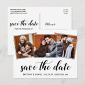 Calligrafie sparen de Datum Verloving 3 Foto Briefkaart (Voorkant / Achterkant)