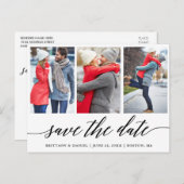 Calligrafie sparen de Datum Verloving 3 Foto Briefkaart (Voorkant / Achterkant)