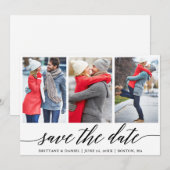 Calligrafie Sparen de Datum Verloving 3 Fotokaart Kaart (Voorkant / Achterkant)