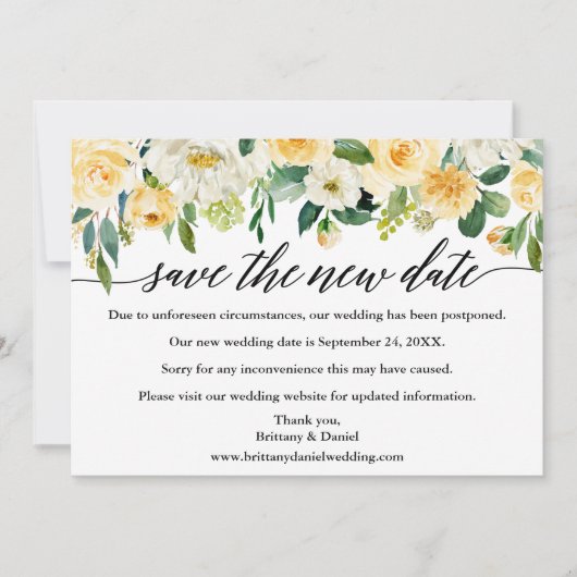 Calligrafie Sparen de nieuwe Datum Gele Florence K Save The Date (Voorkant)