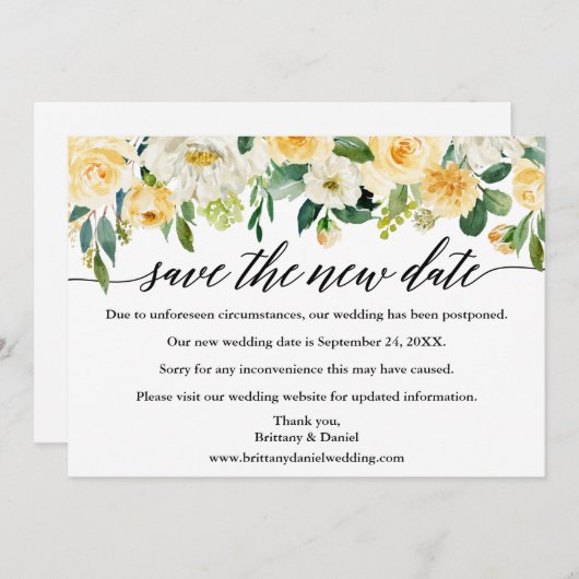 Calligrafie Sparen de nieuwe Datum Gele Florence K Save The Date (Voorkant / Achterkant)