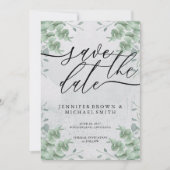 Calligrafie speciale dag van de Eucalyptus Greener Save The Date (Voorkant)