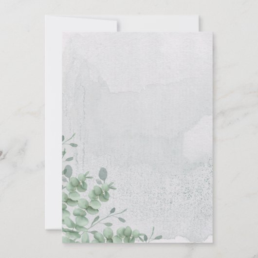 Calligrafie speciale dag van de Eucalyptus Greener Save The Date (Achterkant)
