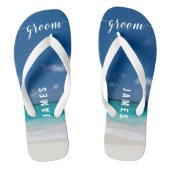 Calligrafie Strand Bruidegom Trouwfeest Flip Flops (Voetbed)
