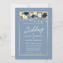 Calligrafie Stusty Blue Pink Floral Lights Wedding