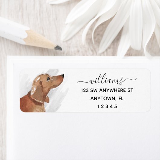Calligrafie Tan Dachshund Return-adres Etiket (Insitu)