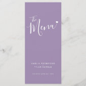Calligrafie tekst wit hart op paarse bruiloft menu (Voorkant)