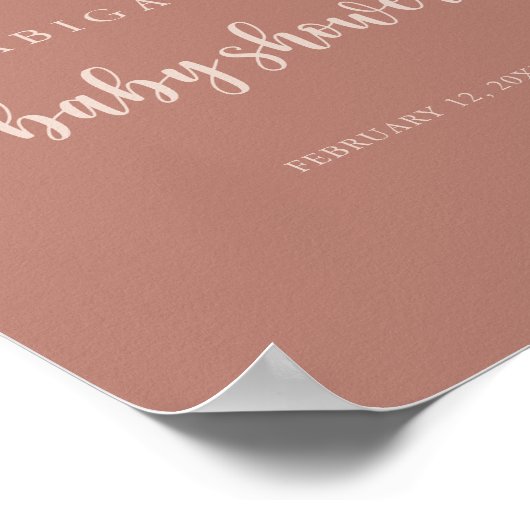 Calligrafie Terracotta Baby shower Welkom Poster (Hoek)