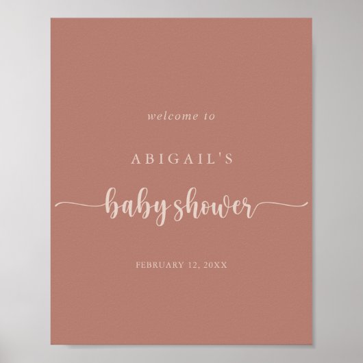 Calligrafie Terracotta Baby shower Welkom Poster (Voorkant)