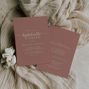 Calligrafie Terracotta Bachelorette Weekend Kaart