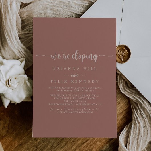Calligrafie Terracotta Elopement Receptie Kaart