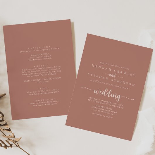 Calligrafie Terracotta Front & Back Wedding Kaart