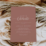 Calligrafie Terracotta Let's Celebrate Party Kaart<br><div class="desc">Deze kalligrafie terracotta laten we feestvieren partijuitnodiging is perfect voor een feestelijke verlofpartij,  bachelorette party,  pensionering,  afstuderen,  bruiloft na een feestje of een evenement of feest. Het eenvoudige en elegante ontwerp kenmerkt klassieke en fancy manuscripttypografie.</div>