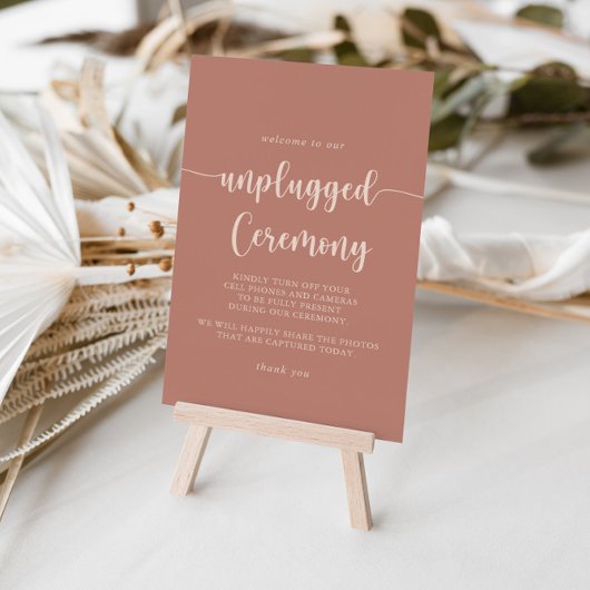 Calligrafie Terracotta Unplugged Ceremony Sign Poster