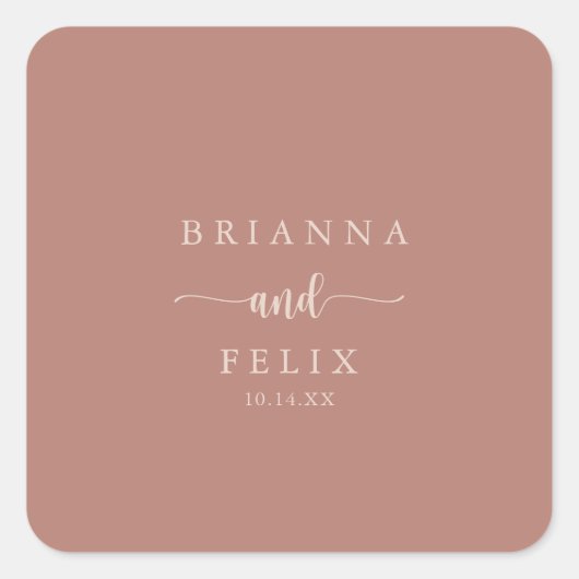 Calligrafie Terracotta Wedding Envelope-zegels Vierkante Sticker (Voorkant)