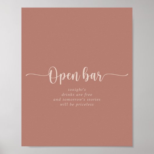 Calligrafie Terracotta Wedding Open Bar Poster (Voorkant)