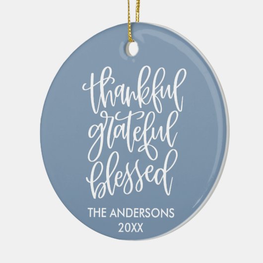 Calligrafie Thankful Grateful Bless Dusty Blue Keramisch Ornament (Links)