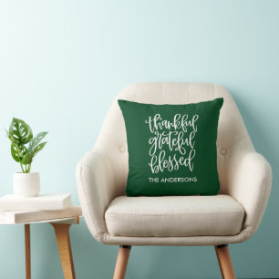 Calligrafie Thankful Grateful Bless Name Green Kussen